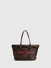 River Island Brown Leopard Roll Top Holdall Bag - Image 1 of 5