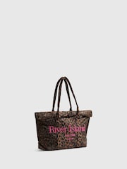 River Island Brown Leopard Roll Top Holdall Bag - Image 3 of 5