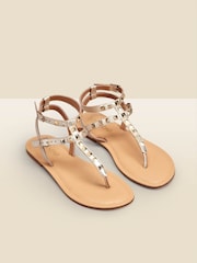 Sosandar Gold Studded Gladiator Leather Flat Sandals - Image 1 of 3