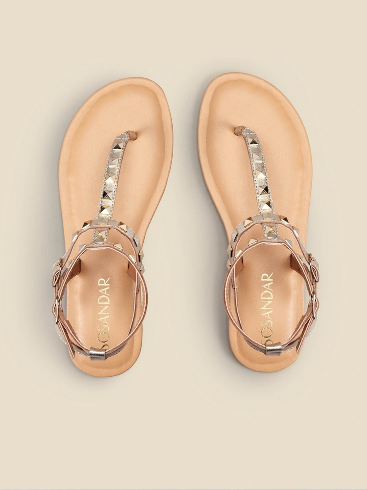 Sosandar Gold Studded Gladiator Leather Flat Sandals - Image 2 of 3 Sosandar Gold Studded Gladiator Leather Flat Sandals - Image 2 of 3
