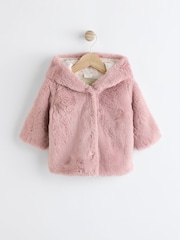 Pink Baby Cosy Hooded Faux Fur Jacket (0mths-2yrs) - Image 1 of 6