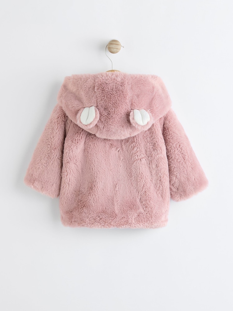 Pink Baby Cosy Hooded Faux Fur Jacket (0mths-2yrs) - Image 2 of 6