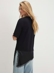 River Island Black Cotton Lace Hem Aysmmetric T-Shirt - Image 2 of 4