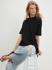 River Island Black Cotton Lace Hem Aysmmetric T-Shirt - Image 3 of 4