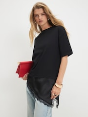 River Island Black Cotton Lace Hem Aysmmetric T-Shirt - Image 4 of 4