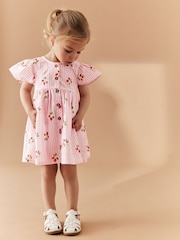 Pink Strawberry Stripe Button Up 100% Cotton Dress (3mths-8yrs) - Image 2 of 7