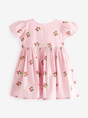 Pink Strawberry Stripe Button Up 100% Cotton Dress (3mths-8yrs) - Image 6 of 7