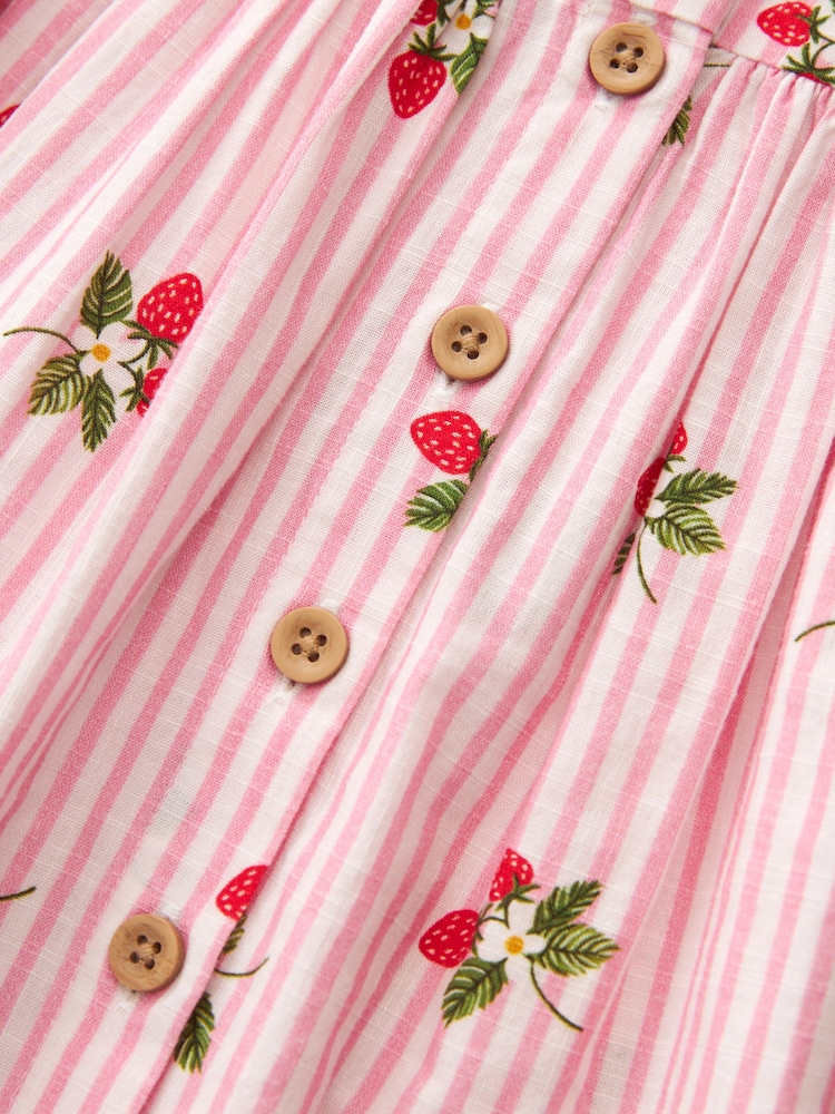 Pink Strawberry Stripe Button Up 100% Cotton Dress (3mths-8yrs) - Image 7 of 7