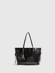 River Island Black Monogram Patent Side Tie Shopper Bag - Image 1 of 5