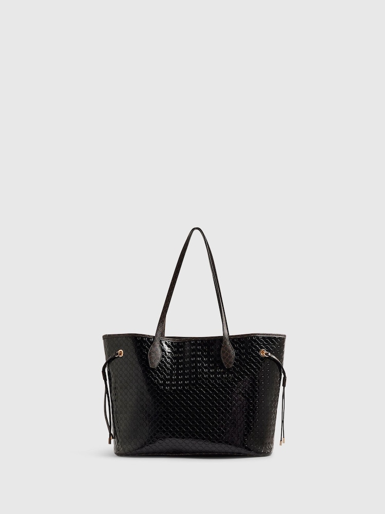 River Island Black Monogram Patent Side Tie Shopper Bag - Image 2 of 5 River Island Black Monogram Patent Side Tie Shopper Bag - Image 2 of 5