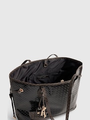 River Island Black Monogram Patent Side Tie Shopper Bag - Image 4 of 5