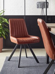 Set of 2 Tan Brown Oakley Black Legs Dining Chairs - Image 1 of 8