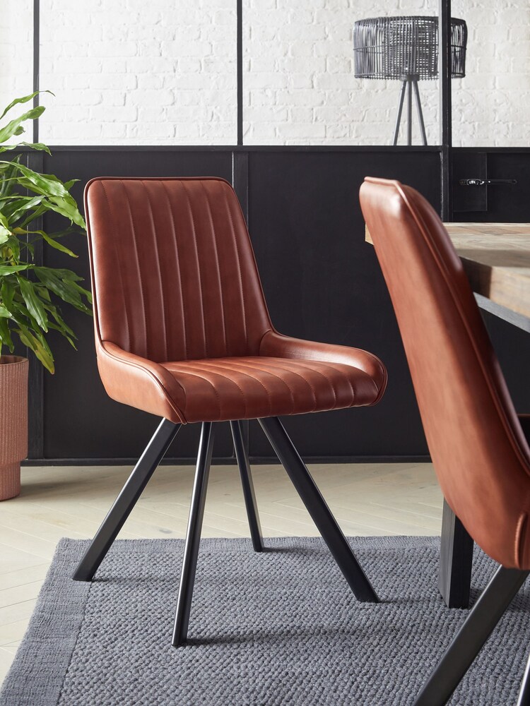 Set of 2 Tan Brown Oakley Black Legs Dining Chairs - Image 1 of 8