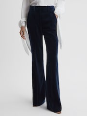 Reiss Navy Bree Velvet Flared Suit Trousers - Image 1 of 6