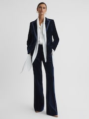 Reiss Navy Bree Velvet Flared Suit Trousers - Image 5 of 6