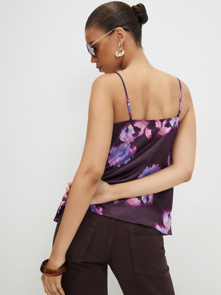 River Island Purple Floral Satin Cowl Neck Cami Top - Image 2 of 4