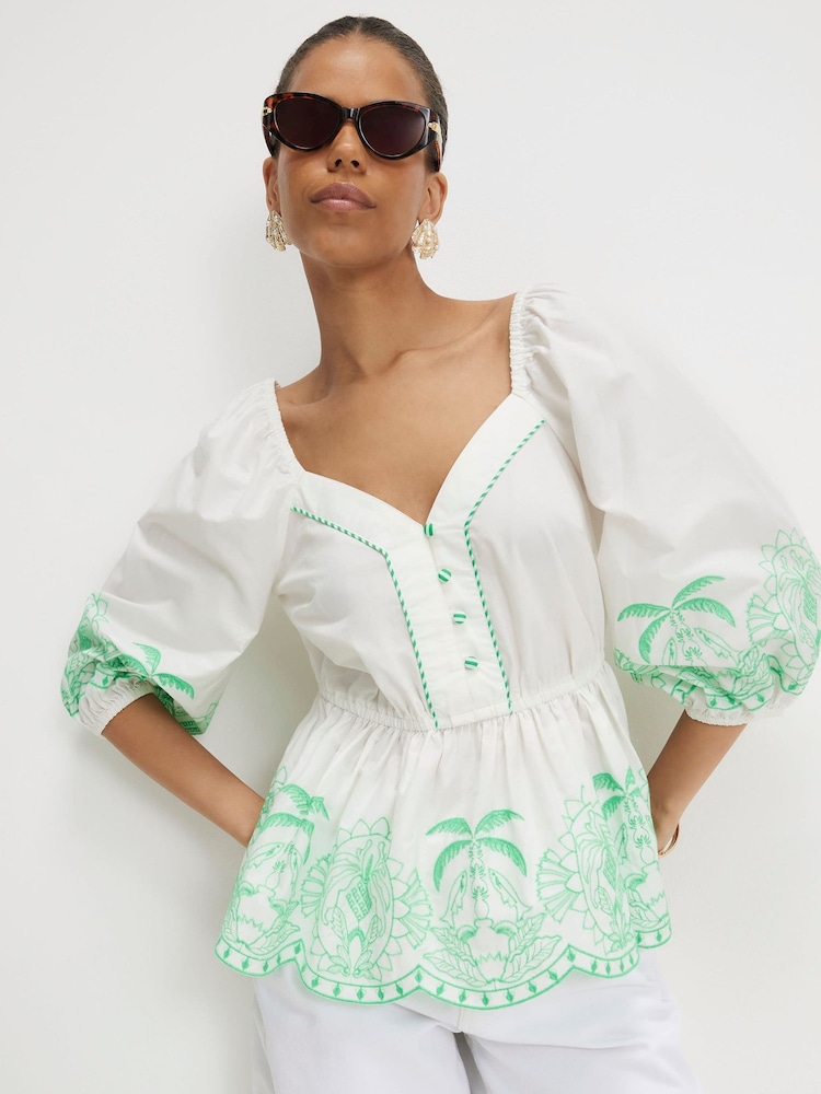 River Island Βαμβακερή μπλούζα με κέντημα - Εικόνα 1 από 4