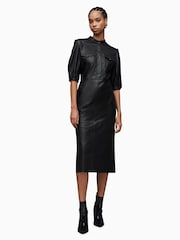 AllSaints Black Leather Jackie Dress - Image 1 of 5
