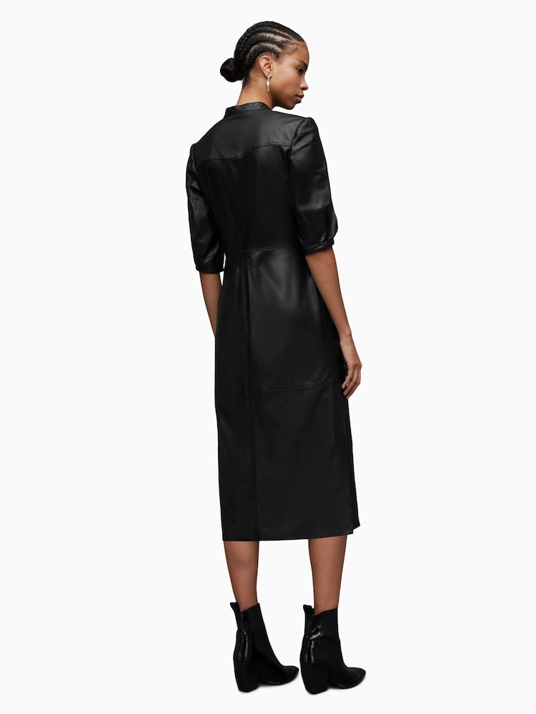 AllSaints Black Leather Jackie Dress - Image 2 of 5