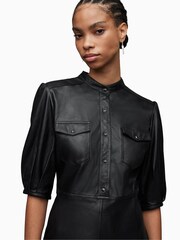 AllSaints Black Leather Jackie Dress - Image 4 of 5