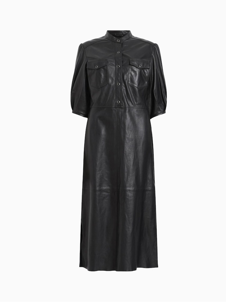 AllSaints Black Leather Jackie Dress - Image 5 of 5 AllSaints Black Leather Jackie Dress - Image 5 of 5