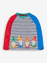 JoJo Maman Bébé Ecru Navy Stripe Gonks Appliqué Top - Image 1 of 3