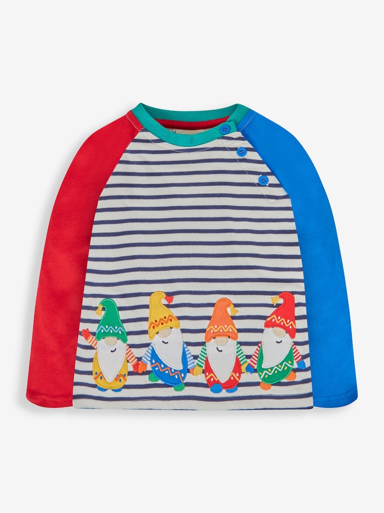 JoJo Maman Bébé Ecru Navy Stripe Gonks Appliqué Top - Image 1 of 3