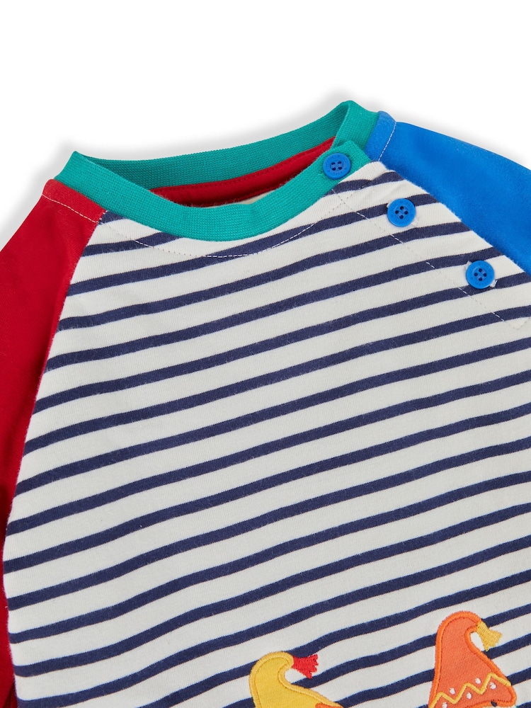 JoJo Maman Bébé Ecru Navy Stripe Gonks Appliqué Top - Image 2 of 3