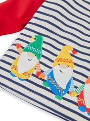JoJo Maman Bébé Ecru Navy Stripe Gonks Appliqué Top - Image 3 of 3