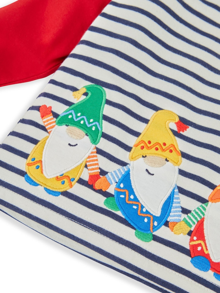 JoJo Maman Bébé Ecru Navy Stripe Gonks Appliqué Top - Image 3 of 3