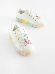 White Rainbow Beaded Chunky Lace-Up Trainers - Image 1 of 6