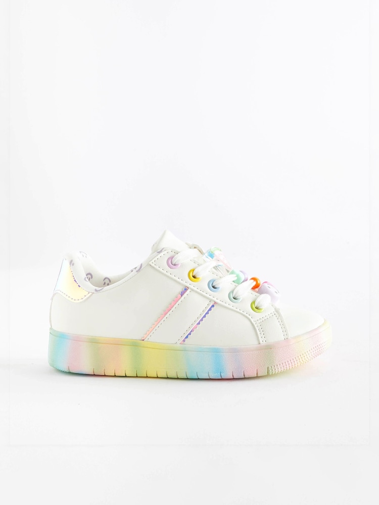 White Rainbow Beaded Chunky Lace-Up Trainers - Image 2 of 6