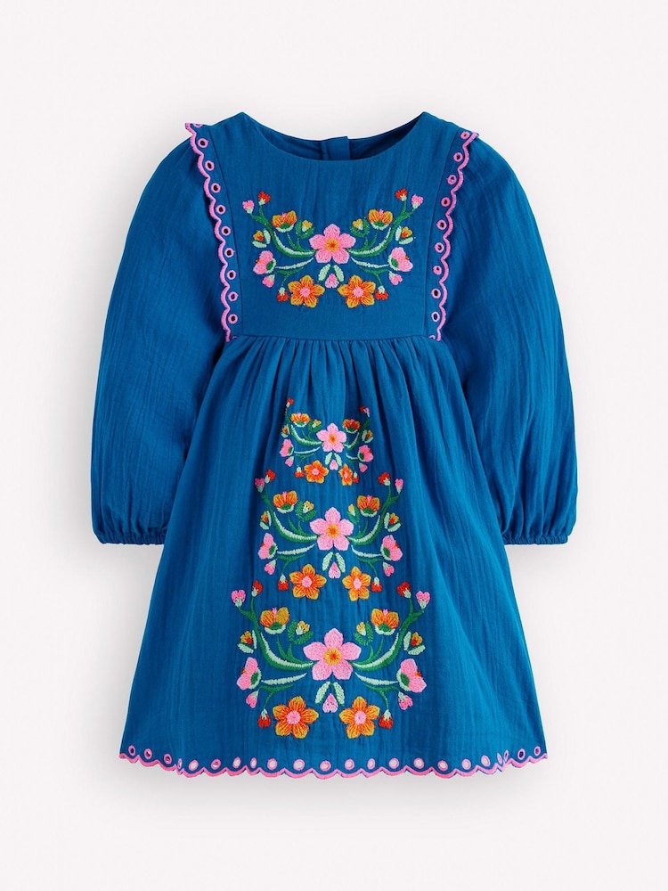 Boden Blue Embroidered Woven Dress - Image 1 of 3