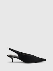 River Island Black Suede Slingback Low Court Heels - Image 1 of 6