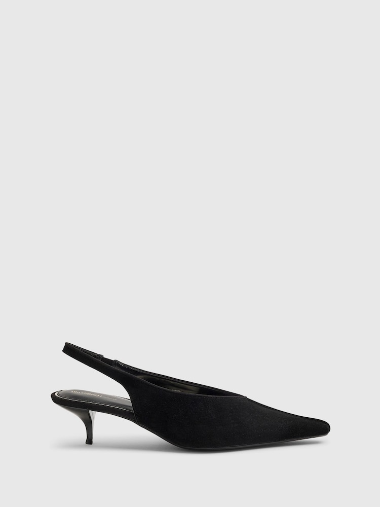River Island Black Suede Slingback Low Court Heels - Image 1 of 6 River Island Black Suede Slingback Low Court Heels - Image 1 of 6