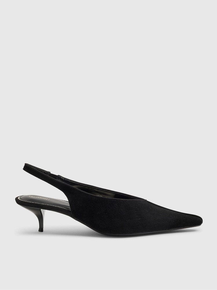 River Island Black Suede Slingback Low Court Heels - Image 2 of 6 River Island Black Suede Slingback Low Court Heels - Image 2 of 6