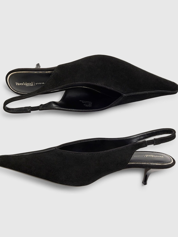 River Island Black Suede Slingback Low Court Heels - Image 6 of 6 River Island Black Suede Slingback Low Court Heels - Image 6 of 6