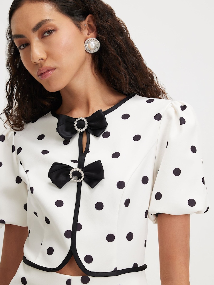River Island Cream Polka Dot Bow Front Playsuit - Image 4 of 4 River Island Cream Polka Dot Bow Front Playsuit - Image 4 of 4