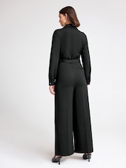 Black Ponte Long Sleeve Wide Leg Jumpsuit - Image 3 of 4