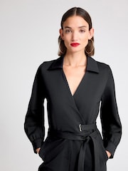 Black Ponte Long Sleeve Wide Leg Jumpsuit - Image 4 of 4