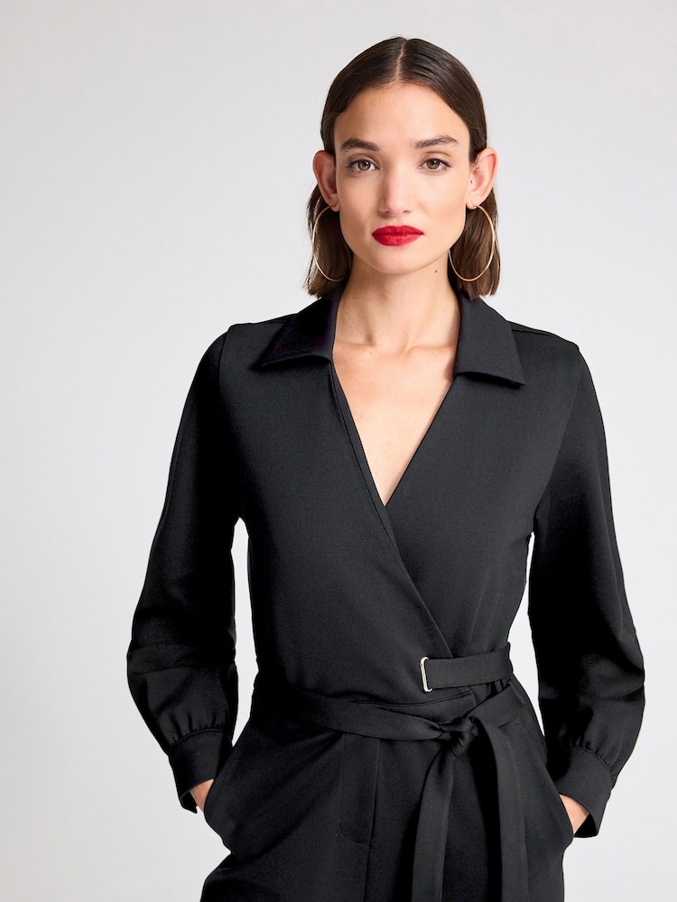 Black Ponte Long Sleeve Wide Leg Jumpsuit - Image 4 of 4