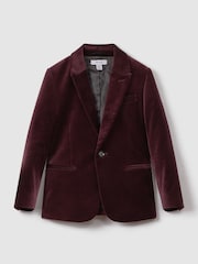 Reiss Bordeaux Apsara 9-14 yrs Slim Fit Velvet Single Breasted Blazer - Image 2 of 6