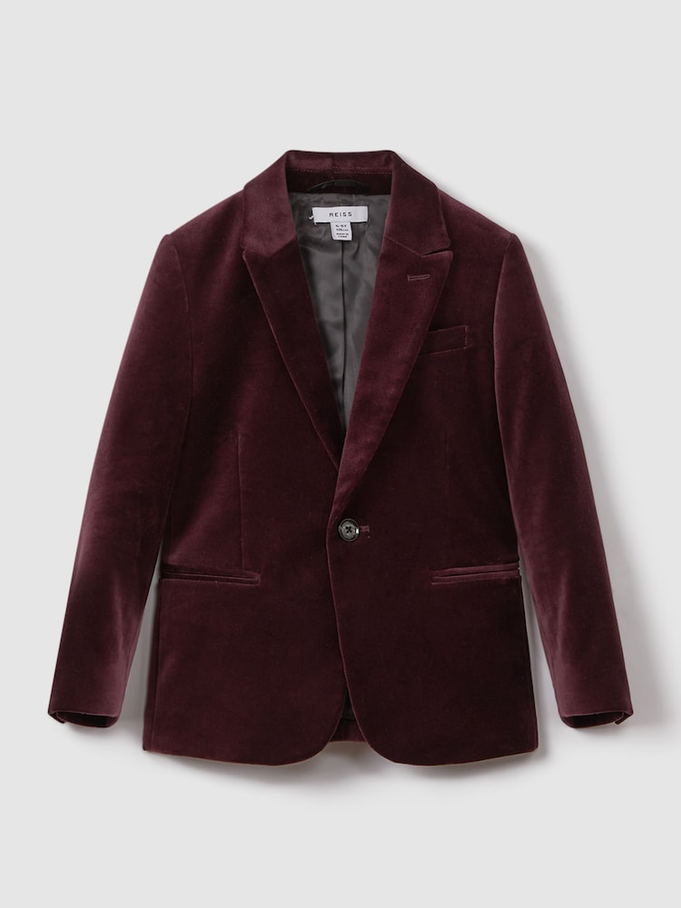 Reiss Bordeaux Apsara 9-14 yrs Slim Fit Velvet Single Breasted Blazer - Image 2 of 6