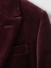 Reiss Bordeaux Apsara 9-14 yrs Slim Fit Velvet Single Breasted Blazer - Image 6 of 6