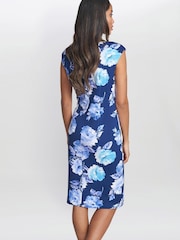 Gina Bacconi Blue Magda Printed Shift Dress With Trim - Image 2 of 4