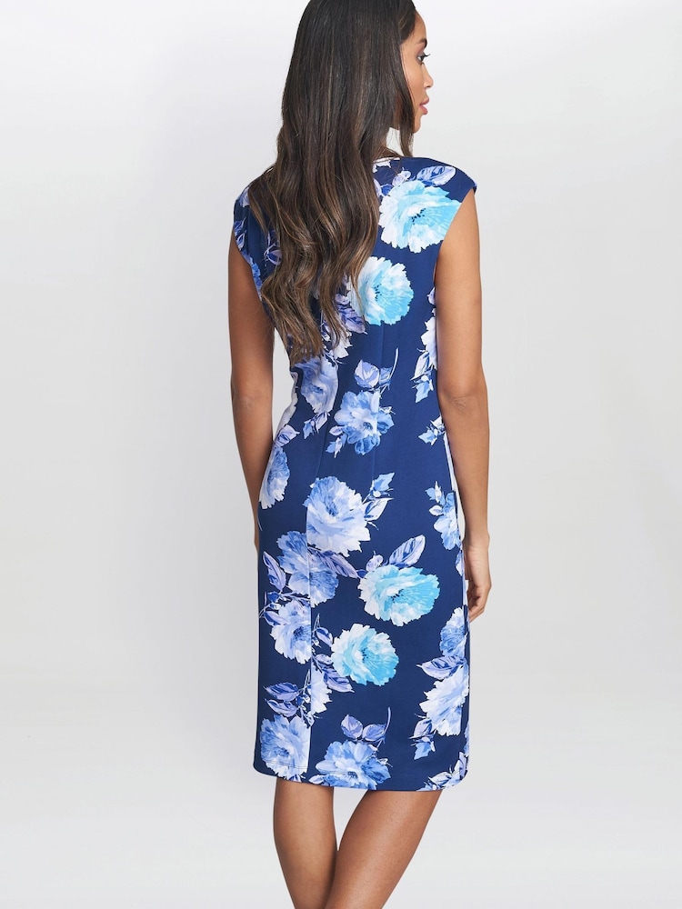 Gina Bacconi Blue Magda Printed Shift Dress With Trim - Image 2 of 4