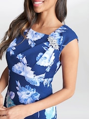Gina Bacconi Blue Magda Printed Shift Dress With Trim - Image 3 of 4