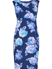 Gina Bacconi Blue Magda Printed Shift Dress With Trim - Image 4 of 4