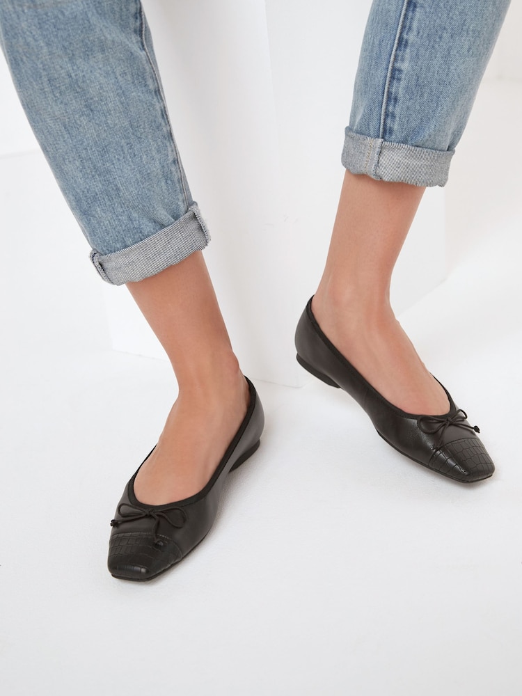 Noir - Ballerines Forever Comfort® en cuir à bout carré - Image 1 of 5