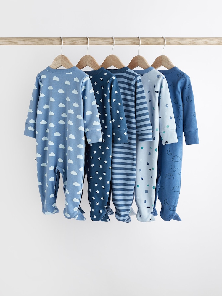 Blue Baby Cotton Sleepsuits 5 Pack (0-2yrs) - Image 2 of 15